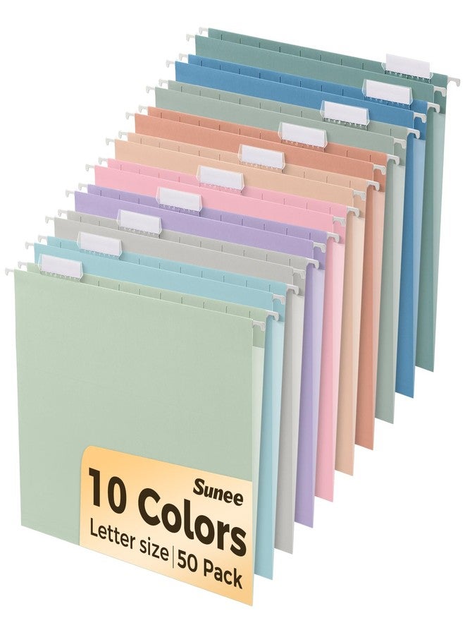 SUNEE Hanging File Folders, 50 Pack Letter Size Hanging File Folders with 1/5-cut Tabs, Stay Organized for Your Home and Office Bulk File, Documents and Paper, 10 Pastel Colors - Image 1
