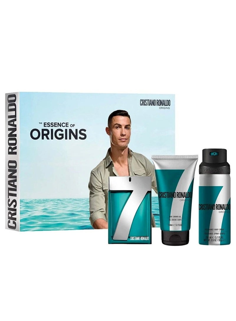 كرستيانو رونالدو مجموعة هدايا كريستيانو رونالدو Cr7 أوريجينز للرجال أو دو تواليت 100 مل + جل استحمام 150 مل + سبراي للجسم 150 مل - Image 1