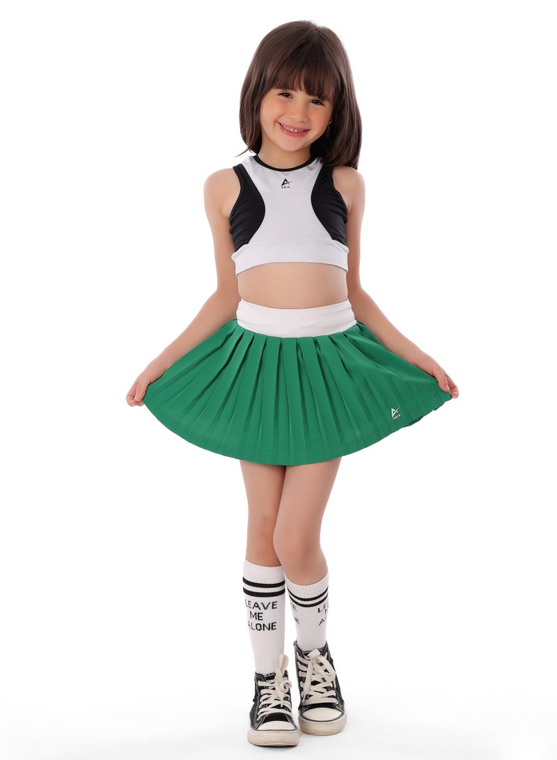 ANJA Girls' Green Tennis Skirt – Comfortable, Pleated Design - Image 1