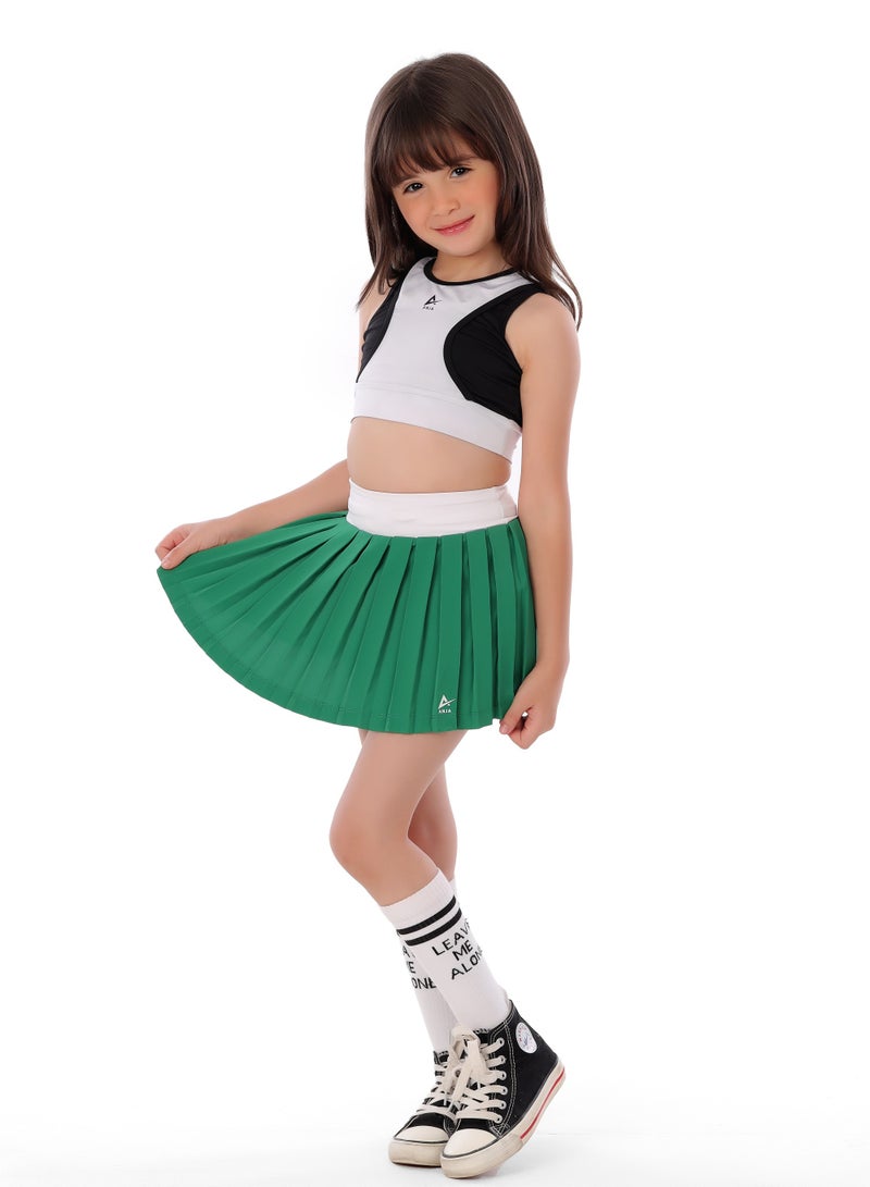 ANJA Girls' Green Tennis Skirt – Comfortable, Pleated Design - Image 2
