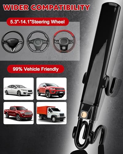Tevlaphee Steering Wheel Lock Anti-Theft Car Device Heavy Duty Security Car Lock Antitheft Locking Devices Great Deterrent Adjustable Car Wheel Lock Anti Theft for Vehicle Truck with 3 Keys(Black) - Image 4