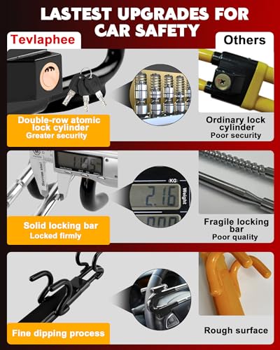 Tevlaphee Steering Wheel Lock Anti-Theft Car Device Heavy Duty Security Car Lock Antitheft Locking Devices Great Deterrent Adjustable Car Wheel Lock Anti Theft for Vehicle Truck with 3 Keys(Black) - Image 3
