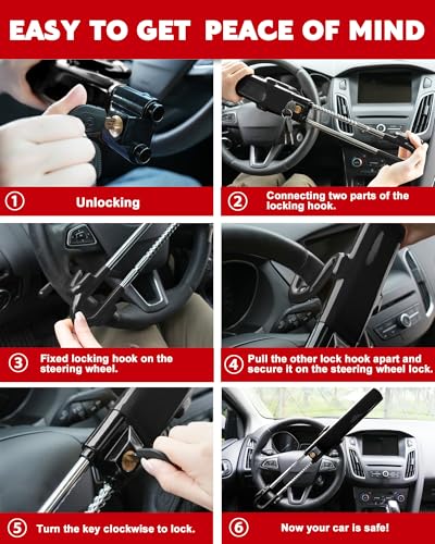 Tevlaphee Steering Wheel Lock Anti-Theft Car Device Heavy Duty Security Car Lock Antitheft Locking Devices Great Deterrent Adjustable Car Wheel Lock Anti Theft for Vehicle Truck with 3 Keys(Black) - Image 5