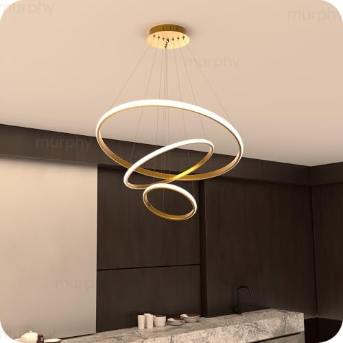 Murphy 3 Ring Modern LED Chandelier Ceiling Lamp | Gold Finish Pendant Light with 3 Color Modes (Cool White, Warm White, Natural White) for Living Room, Hall, Dining, Lobby – Pack of 1 - Image 1