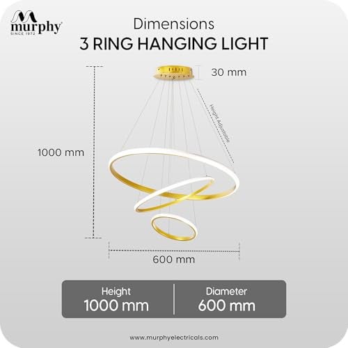 Murphy 3 Ring Modern LED Chandelier Ceiling Lamp | Gold Finish Pendant Light with 3 Color Modes (Cool White, Warm White, Natural White) for Living Room, Hall, Dining, Lobby – Pack of 1 - Image 5