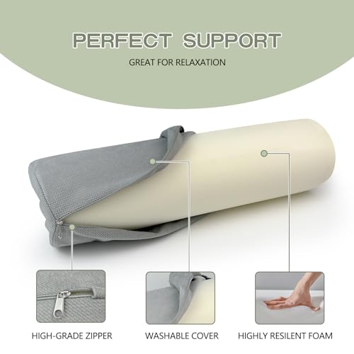 JOYENERGY Cervical Neck Roll Foam Pillow, Round Neck, Support for Sleeping, Bolster Pillow for Bed, Legs, Back and Yoga, 4.7 Inch Diameter x 17 Inches Long - Image 3