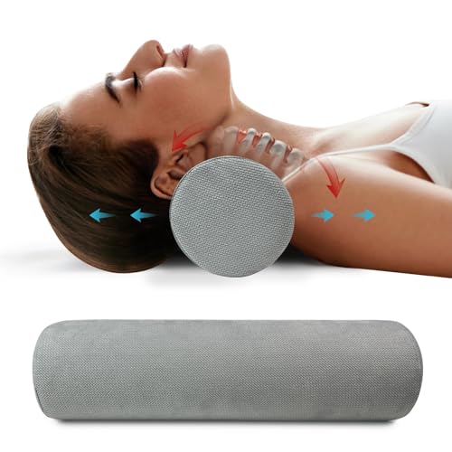 JOYENERGY Cervical Neck Roll Foam Pillow, Round Neck, Support for Sleeping, Bolster Pillow for Bed, Legs, Back and Yoga, 4.7 Inch Diameter x 17 Inches Long - Image 1