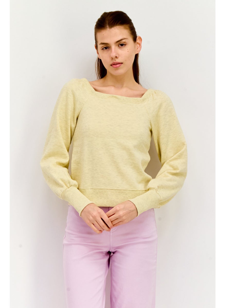 Rebecca Minkoff - Women Square Neck Heather Long Sleeves Sweatshirt, Cream - Image 1