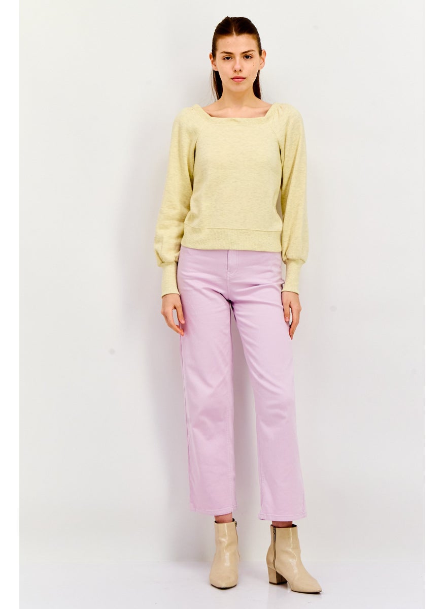 Rebecca Minkoff - Women Square Neck Heather Long Sleeves Sweatshirt, Cream - Image 1