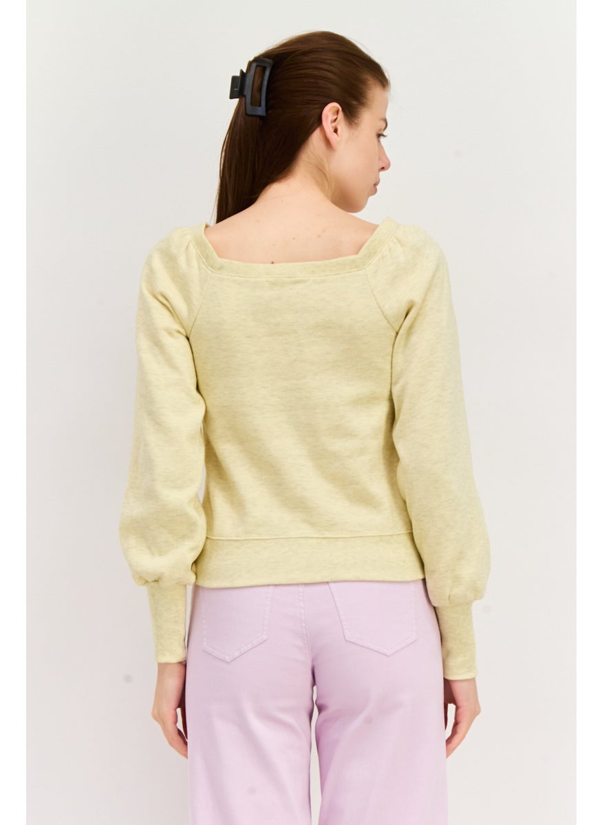 Rebecca Minkoff - Women Square Neck Heather Long Sleeves Sweatshirt, Cream - Image 1