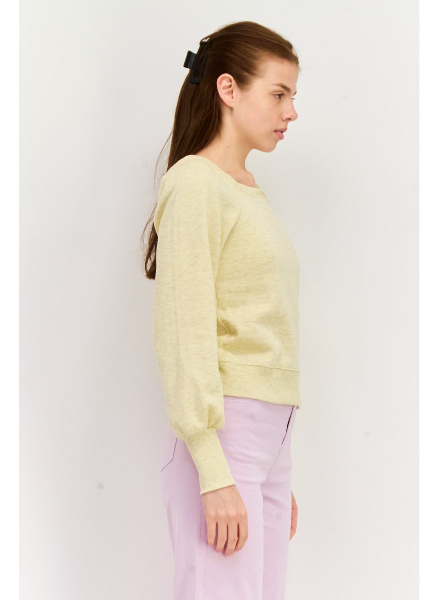 Rebecca Minkoff - Women Square Neck Heather Long Sleeves Sweatshirt, Cream - Image 1