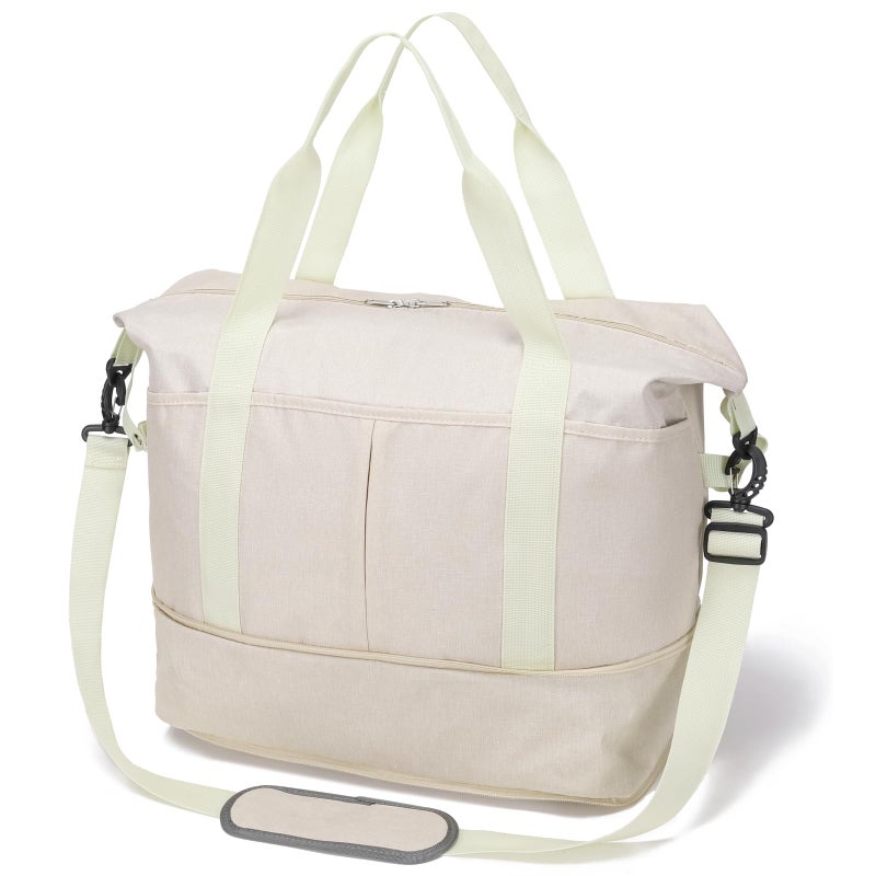 Ineetatu Expandable Duffle Bag for Travel Weekender Overnight Carry On Bag for Women Men Waterproof Large Capacity Travel Bag with Detachable Shoulder Strap and Wet PocketBeige - Image 2
