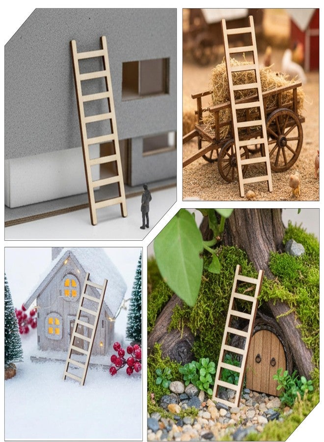 ADLABLD 40Pcs Mini Garden Ladder 2.36'' x 0.79'' Mini Wooden Step Ladder Furniture Mini' House Ornament DIY Craft Accessory for Landscape Decor - Image 3