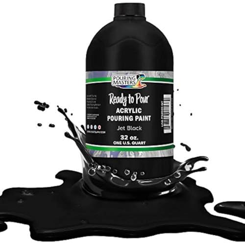 POURING MASTERS Jet Black Acrylic Ready to Pour Pouring Paint - Premium 32-Ounce Pre-Mixed Water-Based - for Canvas, Wood, Paper, Crafts, Tile, Rocks and More - Image 1