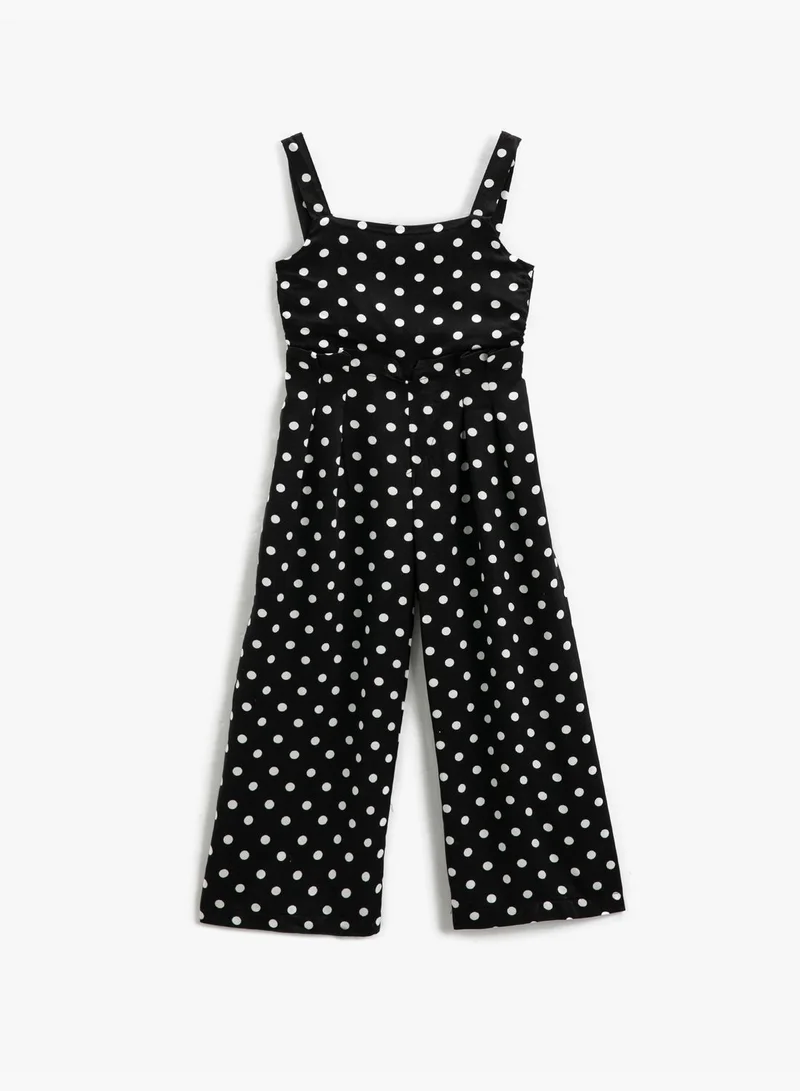 كوتون Overalls Strappy Wide Leg Polka-Dot Tie-Front Detail