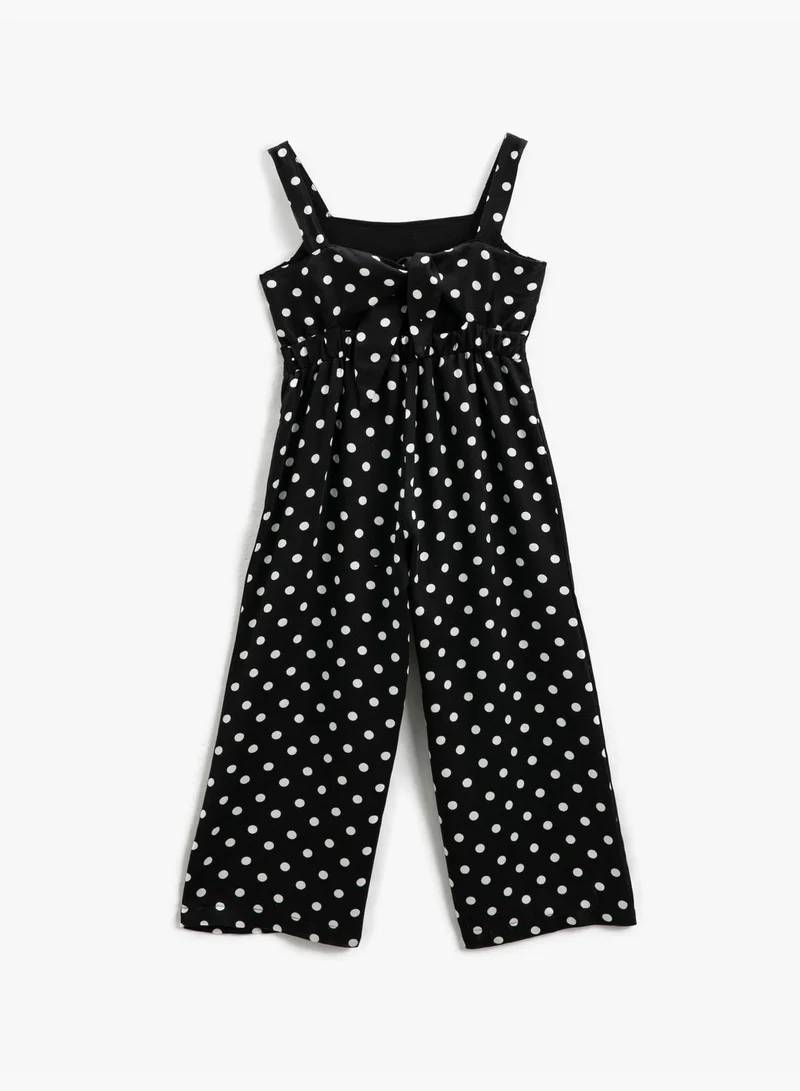 كوتون Overalls Strappy Wide Leg Polka-Dot Tie-Front Detail