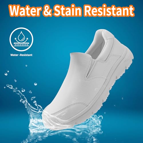 Jacata Non Slip Nursing Work Shoes for Women Water Slip Resistant Leather Slip on Womens Sneakers for Healthcare Medical Shoes (Size 11) White - Image 4