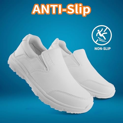 Jacata Non Slip Nursing Work Shoes for Women Water Slip Resistant Leather Slip on Womens Sneakers for Healthcare Medical Shoes (Size 11) White - Image 3