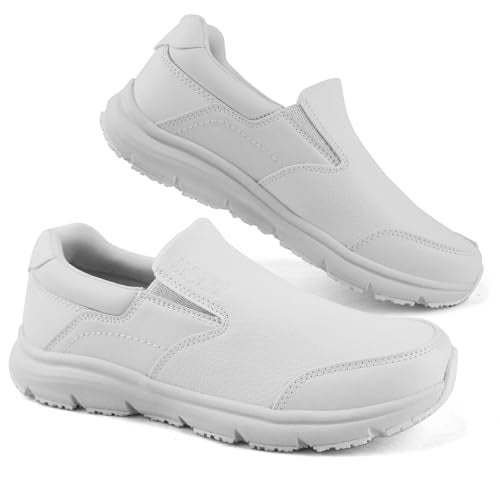 Jacata Non Slip Nursing Work Shoes for Women Water Slip Resistant Leather Slip on Womens Sneakers for Healthcare Medical Shoes (Size 11) White - Image 1