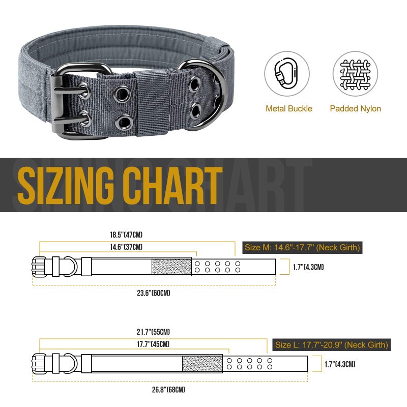 OneTigris Military Adjustable Dog Collar with Metal D Ring & Buckle 2 Sizes (L, Grey) - Image 4