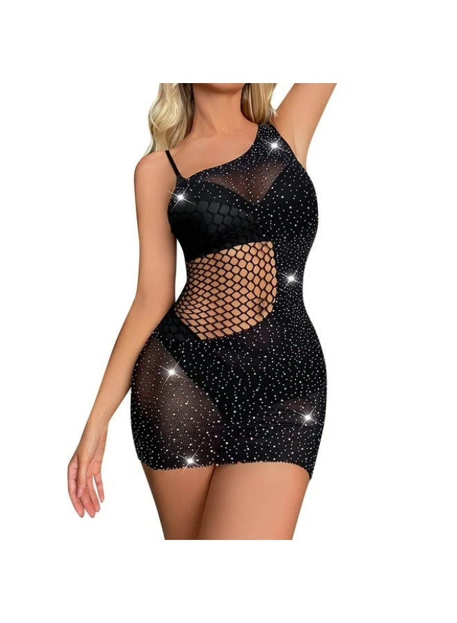 4basix Women’s Body Stocking Lingerie – Seamless Fishnet Mesh Bodystocking Teddy Bodysuit, Stretchable One Size Nightwear Lingerie for Comfortable & Flattering Fit, Black - Image 1