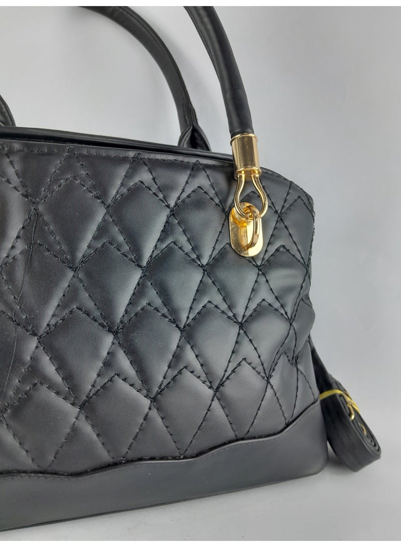 Women's black leather handbag - divided inside to accommodate all your belongings - Image 3