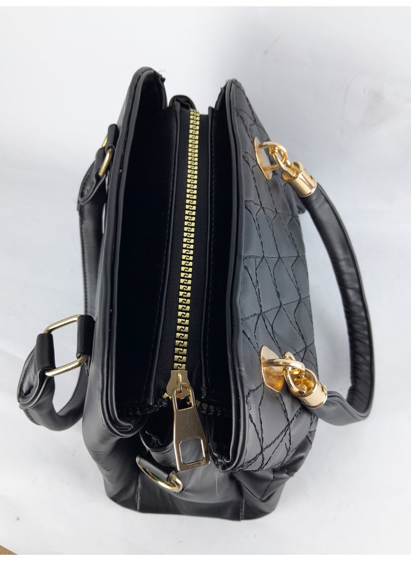 Women's black leather handbag - divided inside to accommodate all your belongings - Image 4