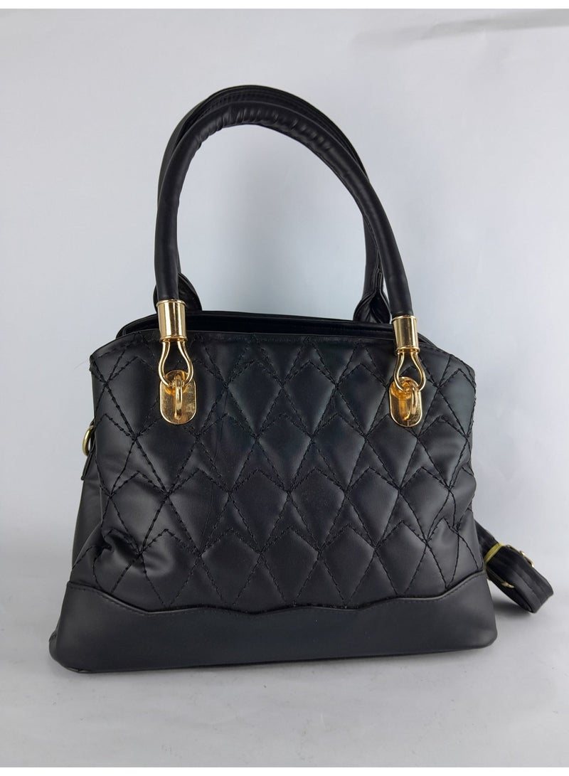 Women's black leather handbag - divided inside to accommodate all your belongings - Image 2