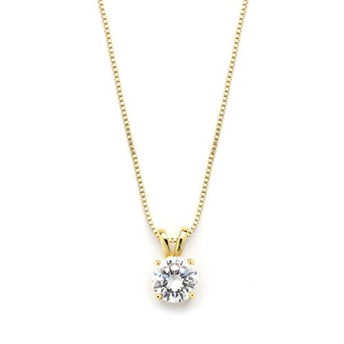 Mariell Cubic Zirconia Crystal Gold Pendant Necklace for Women, 2 Carat CZ, Bridal Wedding Jewelry Gift - Image 1