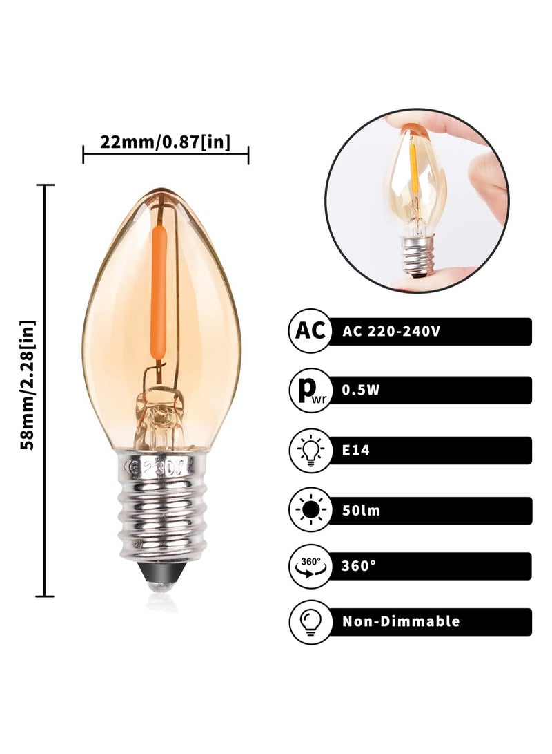 E14 LED Candle Bulbs 0.5W, Vintage Amber Glass Filament Chandelier Bulbs, Small Edison Screw Night Light, 2200K Warm White, Non-Dimmable, Pack of 5 - Image 4