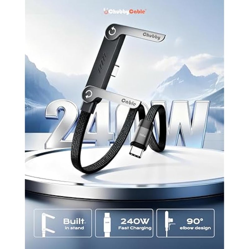 Chubby Chap 240W Braided Fast Charge Cable with Built-in Phone Stand T-Shaped Foldable Durable USB-C Cord 90 Degree USB C Cable Right Angle Multi-Functional Charger Cord (3PCS) - Image 2
