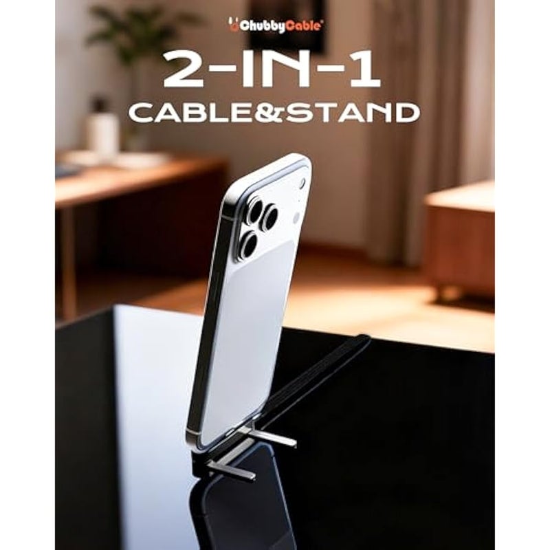 Chubby Chap 240W Braided Fast Charge Cable with Built-in Phone Stand T-Shaped Foldable Durable USB-C Cord 90 Degree USB C Cable Right Angle Multi-Functional Charger Cord (3PCS) - Image 3