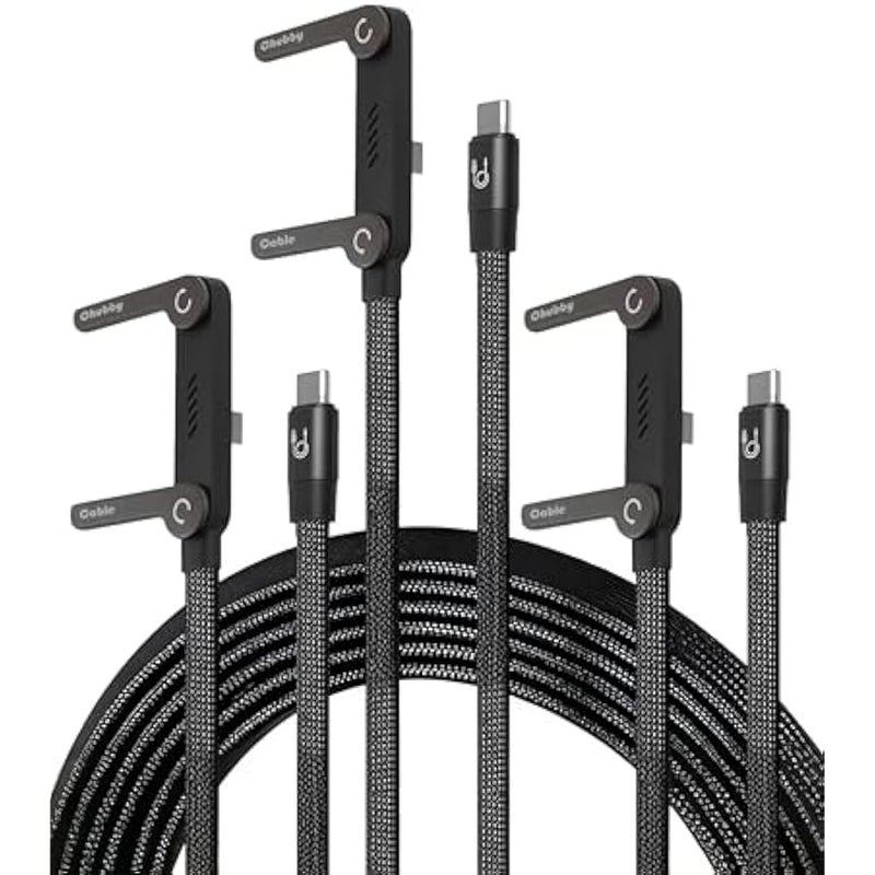 Chubby Chap 240W Braided Fast Charge Cable with Built-in Phone Stand T-Shaped Foldable Durable USB-C Cord 90 Degree USB C Cable Right Angle Multi-Functional Charger Cord (3PCS) - Image 1