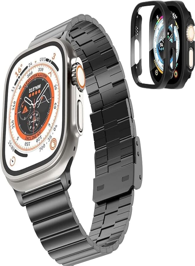 Next Next store Compatible with Apple Watch Ultra Band 2 49mm Case with Stainless Steel Metal Band, Hard PC Case with Glass Screen Protector with Band for Apple Watch Ultra 49mm