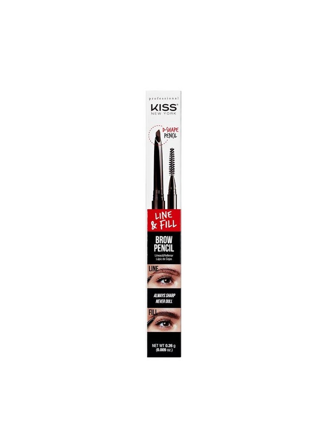 kiss new york - Professional Eyebrow Pencil, D-Shape Design For Line & Fill, Dual-Sided Retractable Brow Definer With Spoolie, Silky Smooth Texture, Cruelty-Free (Deep Dark Brown) - Image 1