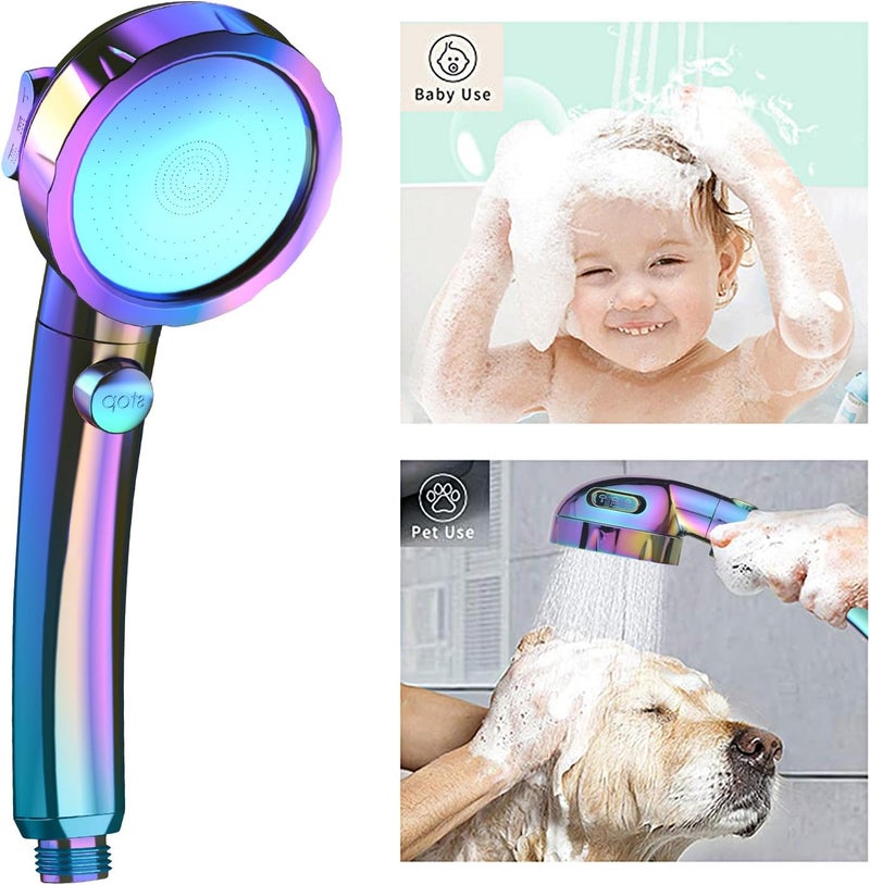KAIYING Drill-Free High Pressure Handheld Shower Head with ON/OFF Switch, 3 Spray Modes - Polished Finish, Shower Head (Radiant Rainbow) + Bracket + Hose - Image 3