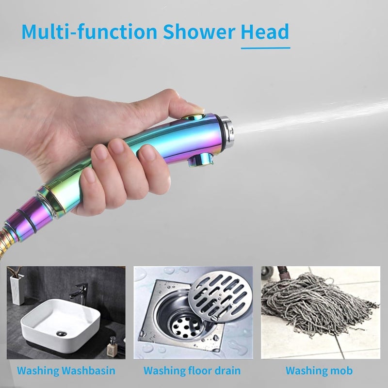 KAIYING Drill-Free High Pressure Handheld Shower Head with ON/OFF Switch, 3 Spray Modes - Polished Finish, Shower Head (Radiant Rainbow) + Bracket + Hose - Image 5