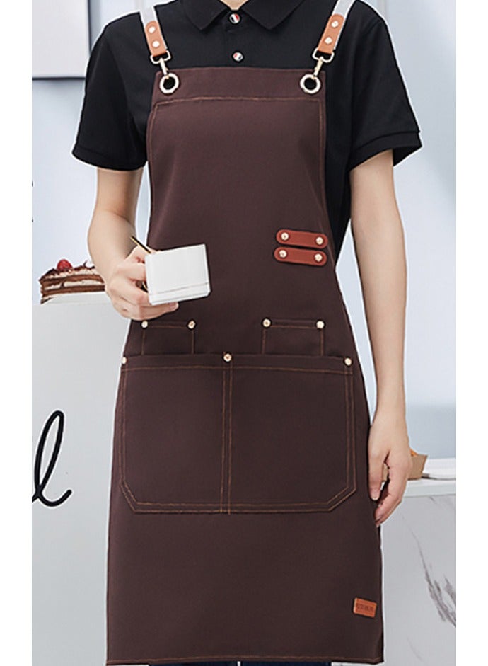 Loquat Adjustable Double Shoulder Chef Apron Waterproof and Oilproof Kitchen Apron Brown Color - Image 1