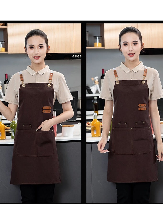 Loquat Adjustable Double Shoulder Chef Apron Waterproof and Oilproof Kitchen Apron Brown Color - Image 3