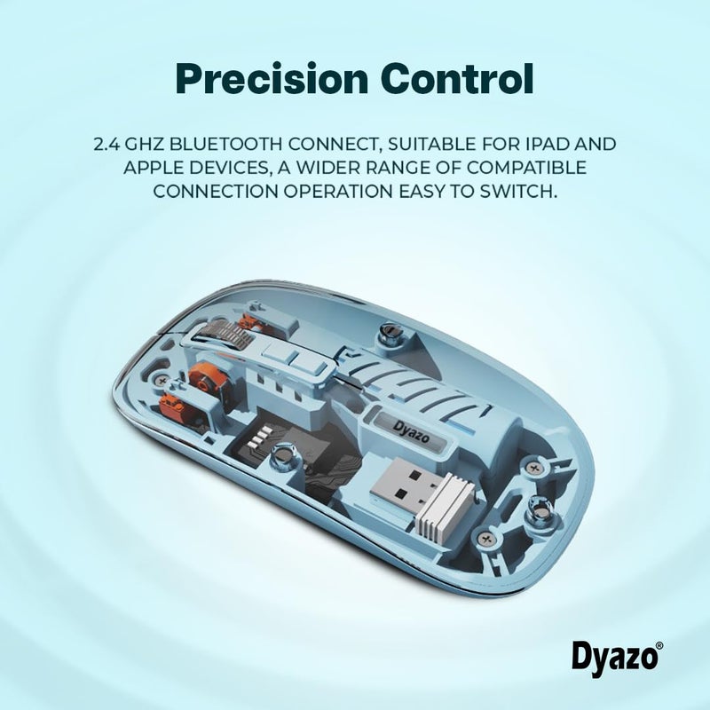 Dyazo Transparent Wireless Mouse | Dual Mode 2.4 GHz + BT 5.2 | Rechargeable Battery | Transparent Design with Noise Free Clicking | Adjustable DPI | Compatible with MacBook, Laptop and PC (Blue) - Image 3