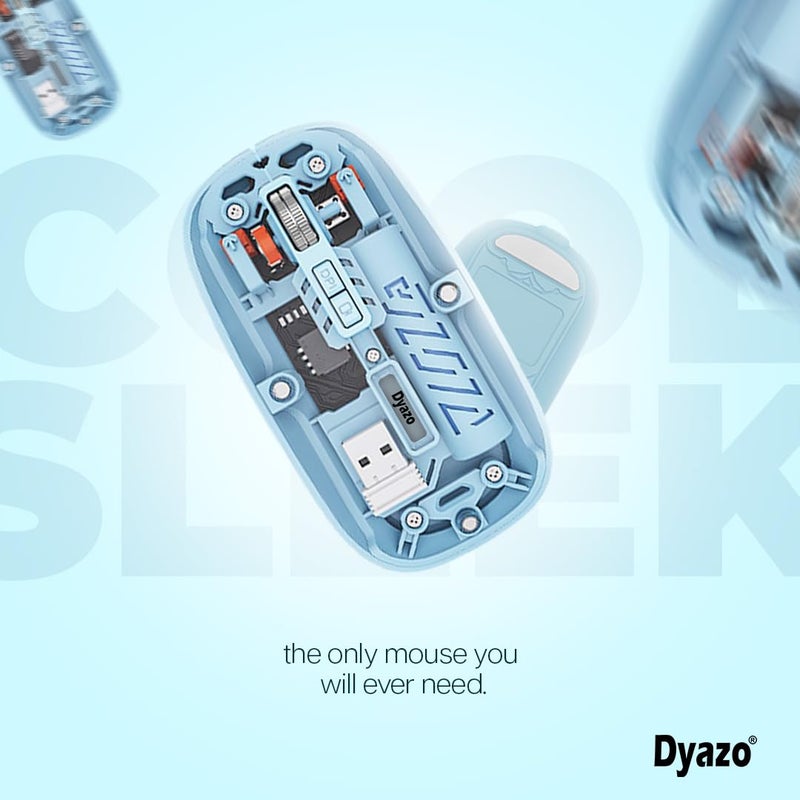Dyazo Transparent Wireless Mouse | Dual Mode 2.4 GHz + BT 5.2 | Rechargeable Battery | Transparent Design with Noise Free Clicking | Adjustable DPI | Compatible with MacBook, Laptop and PC (Blue) - Image 4