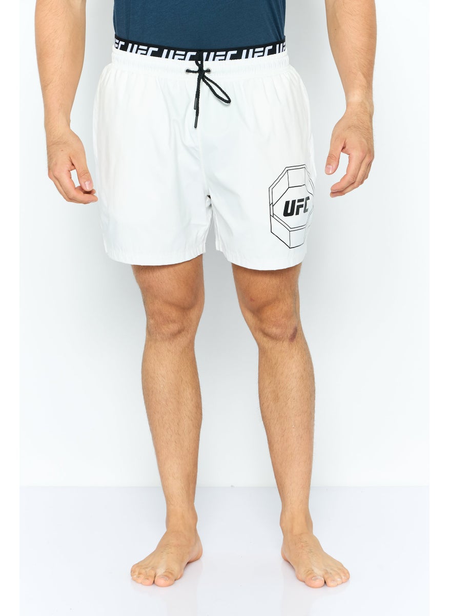 Ufc - Men Brand Logo Board Shorts Swimwear, White - Image 1