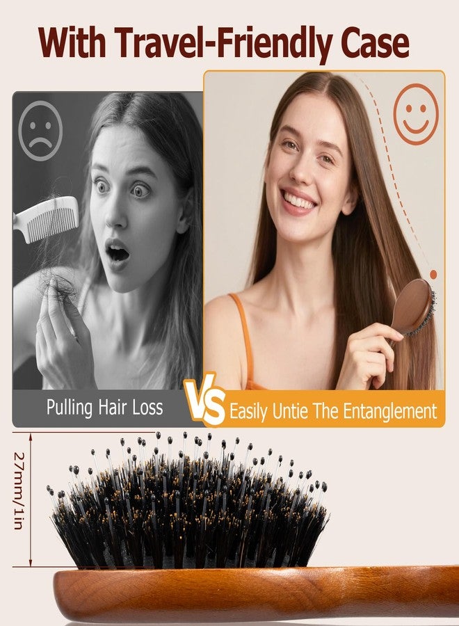 انكابل فرشاة شعر صغيرة للسفر، فرشاة شعر صغيرة بشعيرات الخنزير البري هدية مثالية للنساء - فرشاة شعر صغيرة محمولة وصغيرة الحجم للبنات والأطفال والنساء، حجم مناسب للسفر، مثالية لحقيبة اليد، والإجازات، ورحلات العمل، والنزهات، فرشاة دائرية صغيرة من الخشب - Image 4