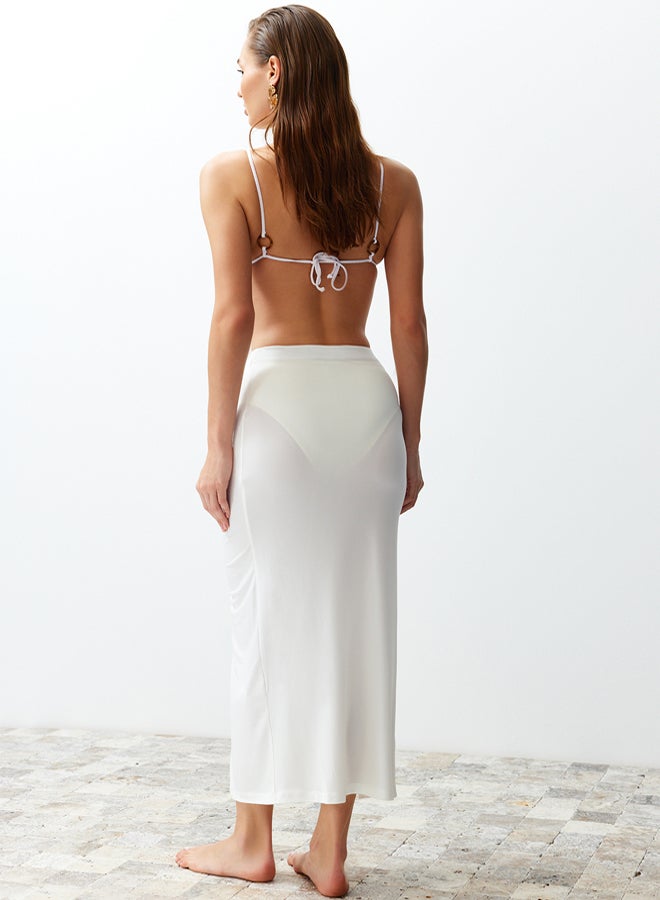 trendyol Ecru Maxi Knitted Beach Skirt  - Image 5