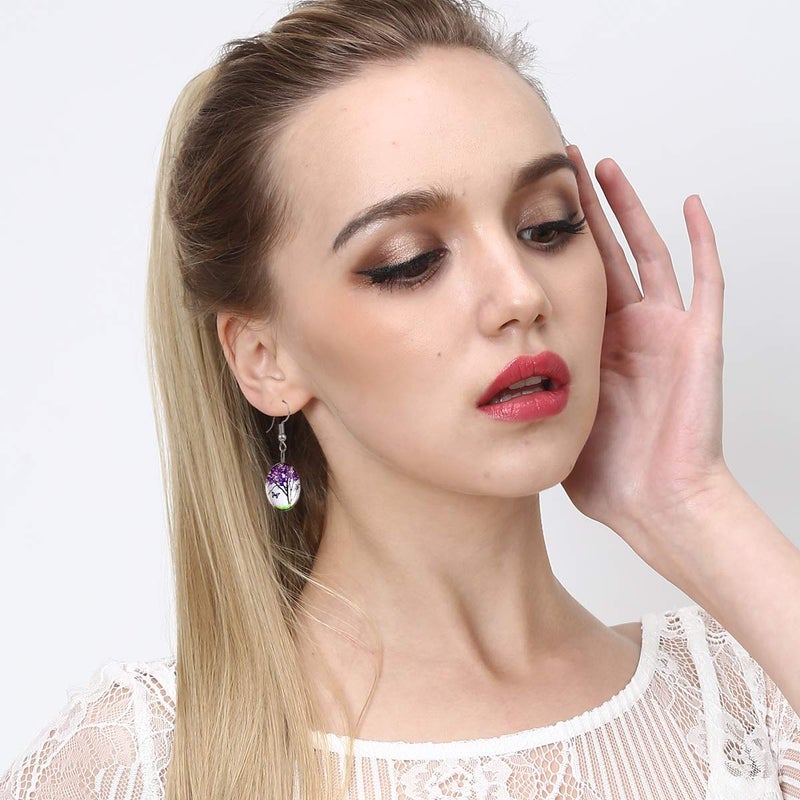 Tamhoo 12 Pairs Multicolor Pressed Flower Dangle Earrings for Women-Life of Tree Drop Earrings for Grils- Womens Dangle Earrings Pack- Teen Girls Earrings Yellow Pink Purple Red Green Earring Set for Teens - Image 4