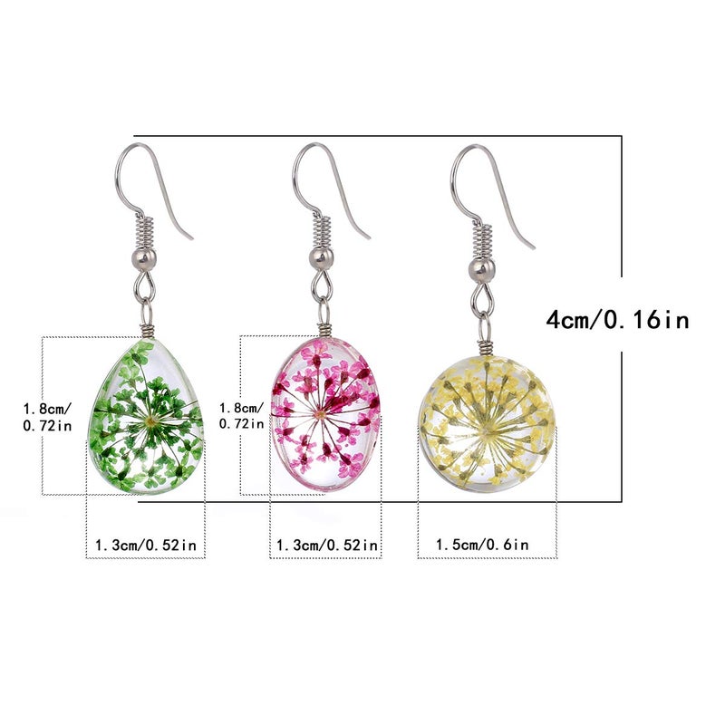 Tamhoo 12 Pairs Multicolor Pressed Flower Dangle Earrings for Women-Life of Tree Drop Earrings for Grils- Womens Dangle Earrings Pack- Teen Girls Earrings Yellow Pink Purple Red Green Earring Set for Teens - Image 2