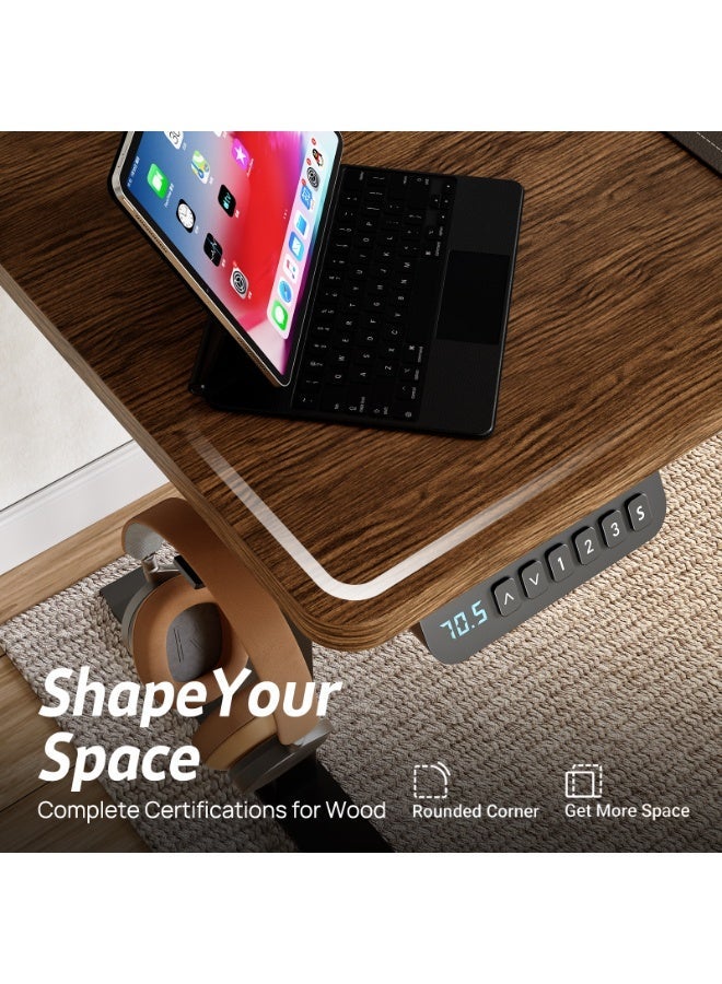 PORIYA Electric Standing Desk - Motorized Height Adjustable Sit Stand Table with Touch Control Panel, Cable Management, and Headphone Hook - Ideal for Home Office (Black Frame+120cm Brown Top) - Image 3