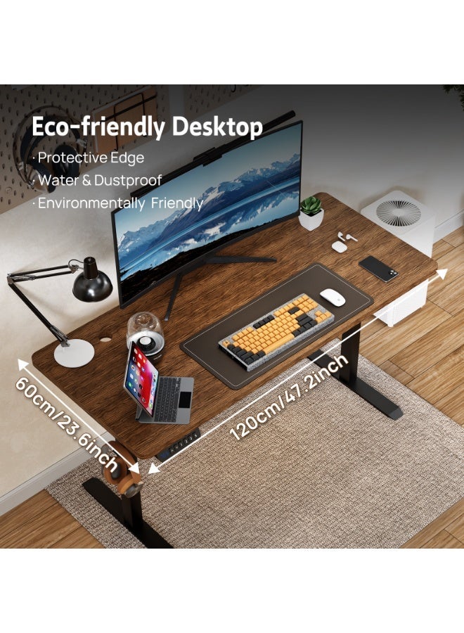 PORIYA Electric Standing Desk - Motorized Height Adjustable Sit Stand Table with Touch Control Panel, Cable Management, and Headphone Hook - Ideal for Home Office (Black Frame+120cm Brown Top) - Image 4