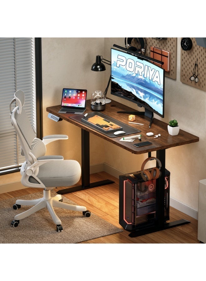 PORIYA Electric Standing Desk - Motorized Height Adjustable Sit Stand Table with Touch Control Panel, Cable Management, and Headphone Hook - Ideal for Home Office (Black Frame+120cm Brown Top) - Image 5
