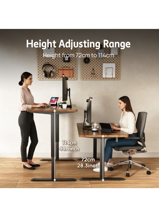 PORIYA Electric Standing Desk - Motorized Height Adjustable Sit Stand Table with Touch Control Panel, Cable Management, and Headphone Hook - Ideal for Home Office (Black Frame+120cm Brown Top) - Image 2